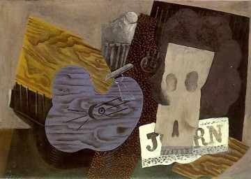 Guitare crane et journal 1913 Cubisme Peinture à l'huile